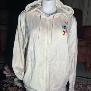 Disney Cream Zip-Up Hoodie with Floral Patch